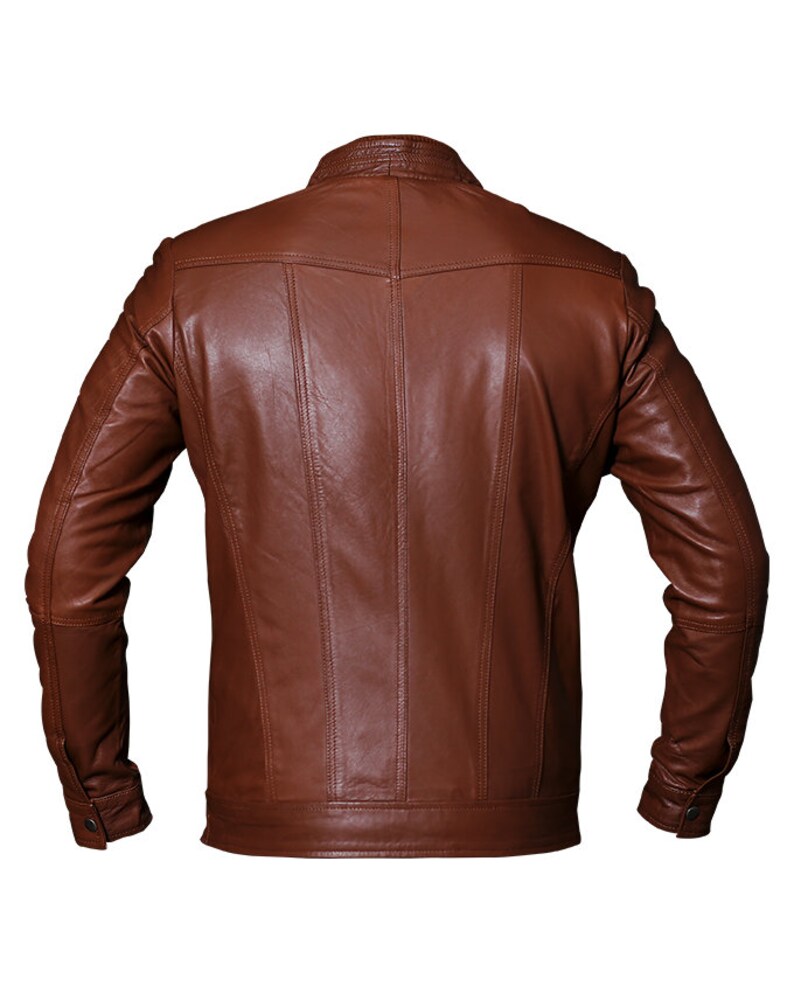 Brown Leather Cafe Racer Jacket With Panel Stitching Mens Brown Leather Motorcycle Jacket Brown Leather Jacket Biker Brown Motorcycle Jacket