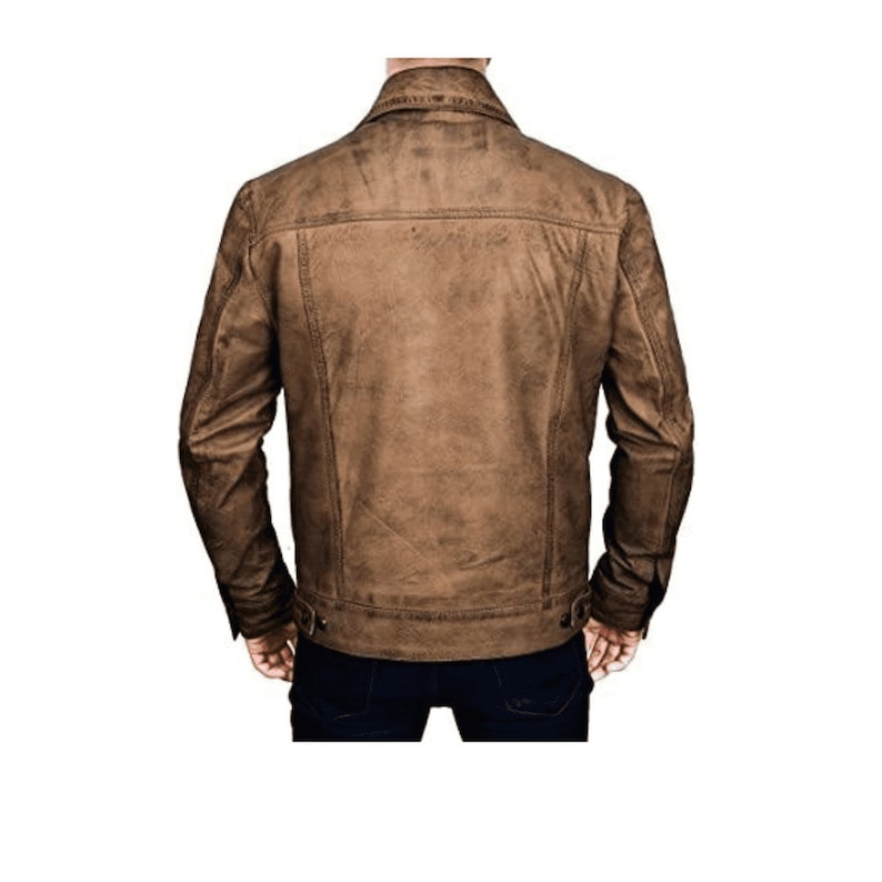 Brown Leather Moto Jacket With Paneled Design Mens Trucker Jacket Brown Leather Biker Jacket Brown Mens Brown Leather Motorcycle Jacket