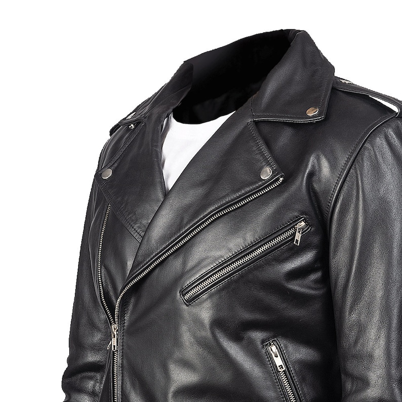 Black Leather Motorcycle Jacket Mens With Notched Lapels And Waist Belt Mens Black Leather Biker Jacket Double Rider Leather Jacket For Men