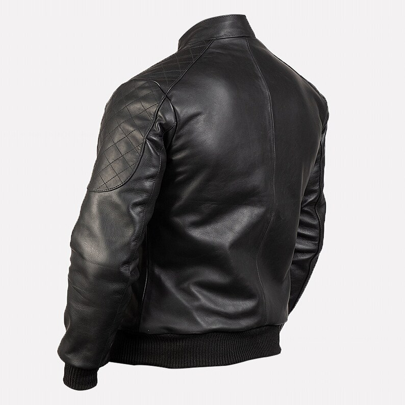 Black Bomber Leather Jacket With Sleeve Pocket MA1 Flight Bomber Jacket Mens Black Leather Flight Jacket Men Black Leather Bomber Jacket MA1