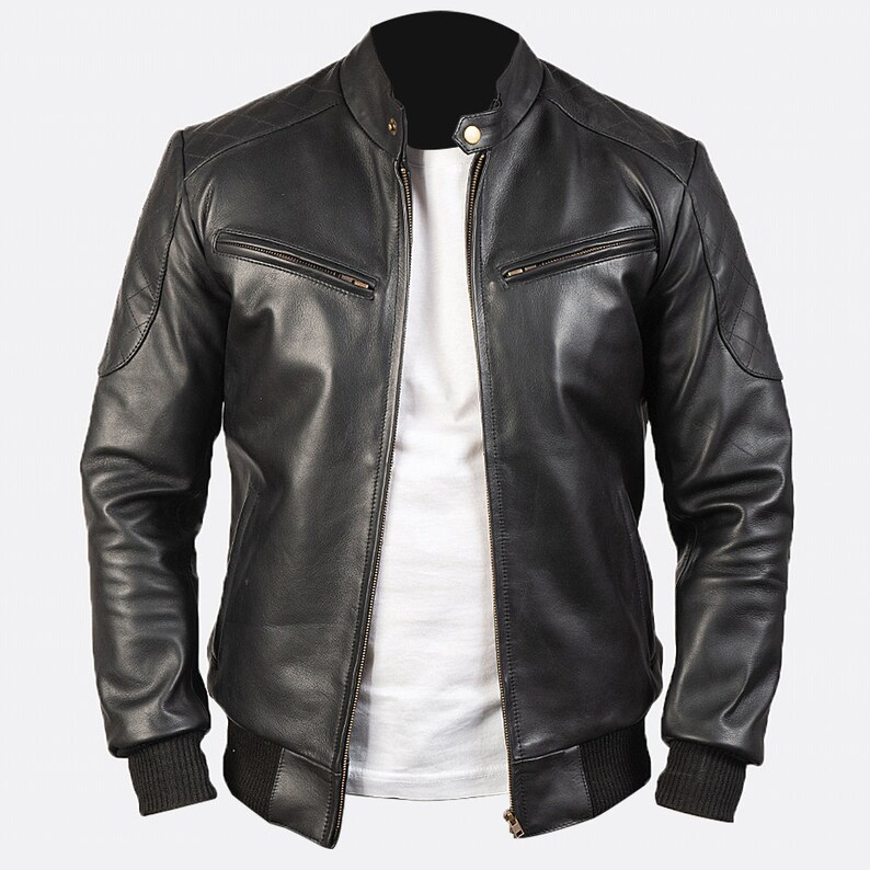 Black Bomber Leather Jacket With Sleeve Pocket MA1 Flight Bomber Jacket Mens Black Leather Flight Jacket Men Black Leather Bomber Jacket MA1