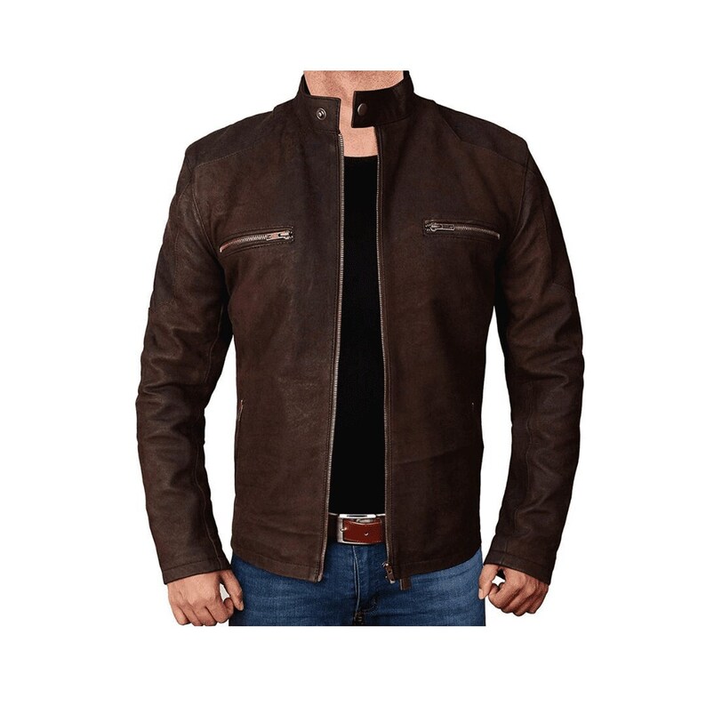 Brown Biker Leather Jacket Mens With Suede Finish Brown Leather Motorcycle Jacket Men Suede Leather Biker Jacket Brown Cafe Racer Jacket Men