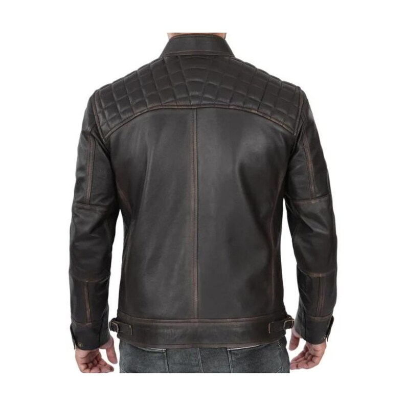 Waxed Black Leather Moto Jacket Mens With Quilted Shoulders Black Leather Motorcycle Jacket Men Cafe Racer Jacket Black Leather Biker Jacket
