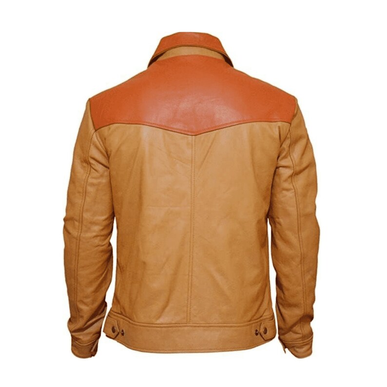 Orange And Brown Leather Motorcycle Jacket Mens With Four Front Pockets Brown Leather Cafe Racer Jacket Brown Mens Biker Jacket Leather Mens