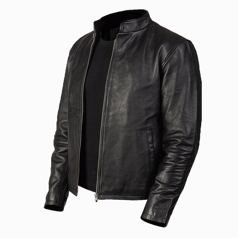 Motorcycle Leather Jacket Black With Two Welt Pockets Mens Leather Cafe Racer Jacket Black Leather Riding Jacket Black Biker Leather Jacket