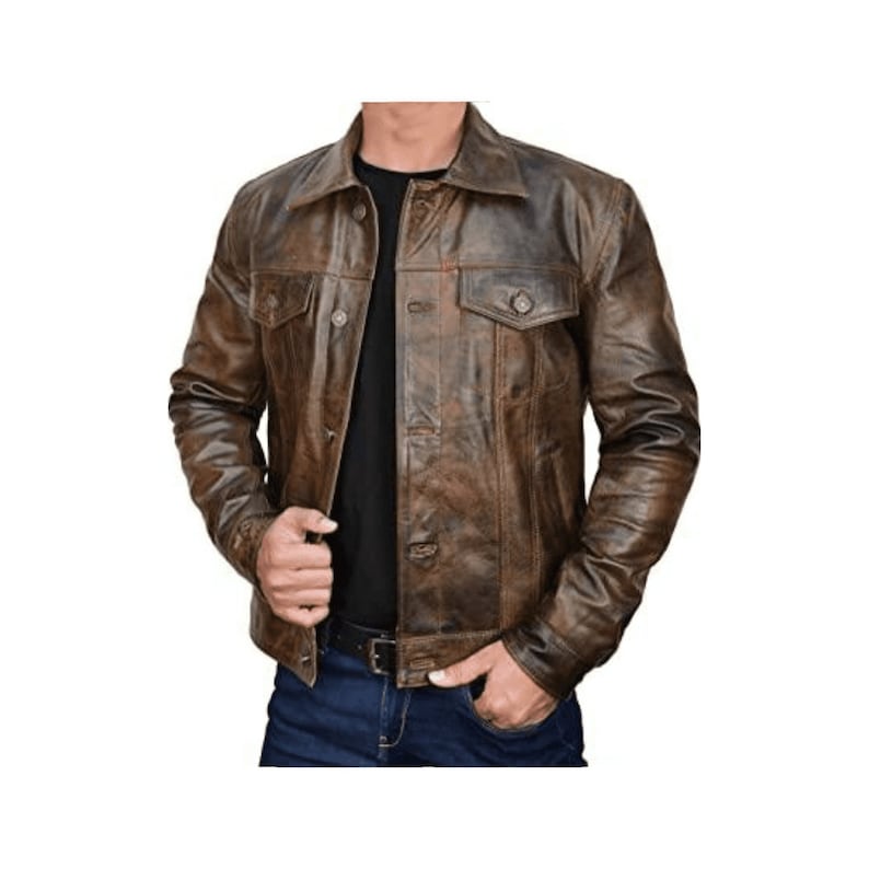 Brown Leather Motorbike Jacket Mens With Flap Pockets Brown Leather Motorcycle Jacket Mens Trucker Jacket Brown Leather Biker Jacket Brown