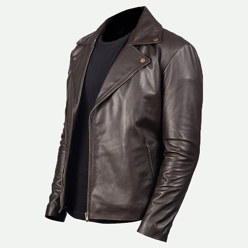 Brown Leather Riding Jacket With Lapel Collar Biker Leather Jacket Brown Double Rider Leather Jacket Mens Brown Leather Motorcycle Jacket