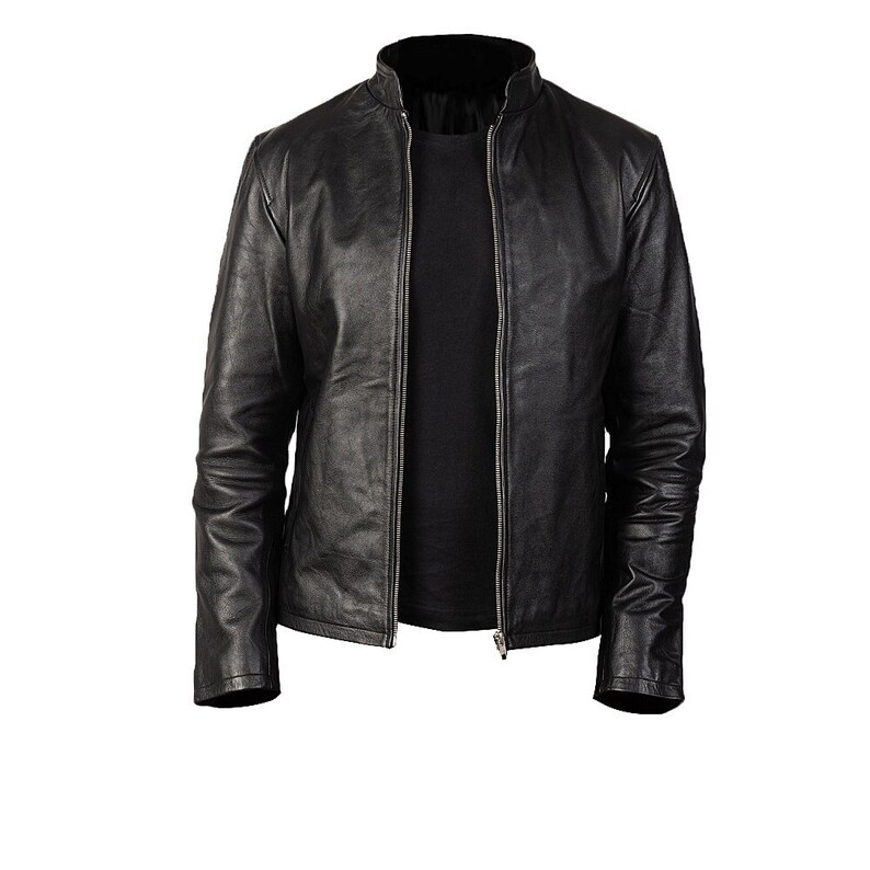 Motorcycle Leather Jacket Black With Two Welt Pockets Mens Leather Cafe Racer Jacket Black Leather Riding Jacket Black Biker Leather Jacket
