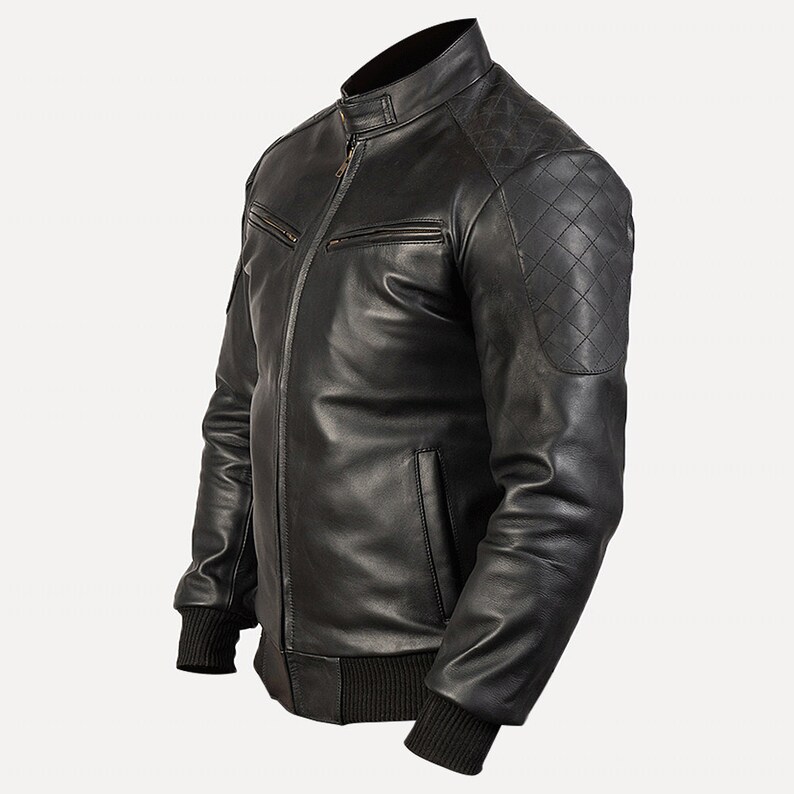 Black Bomber Leather Jacket With Sleeve Pocket MA1 Flight Bomber Jacket Mens Black Leather Flight Jacket Men Black Leather Bomber Jacket MA1