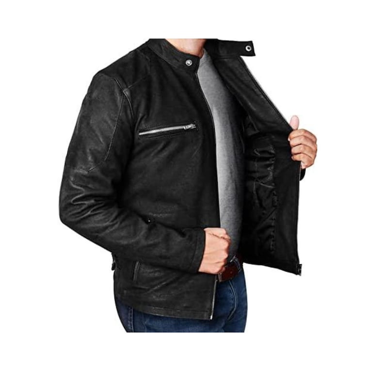 Black Biker Leather Jacket Mens With Suede Finish Black Leather Motorcycle Jacket Men Suede Leather Biker Jacket Black Cafe Racer Jacket Men