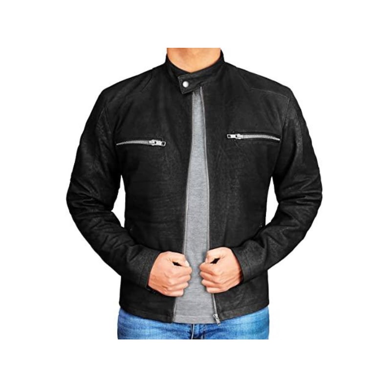 Black Biker Leather Jacket Mens With Suede Finish Black Leather Motorcycle Jacket Men Suede Leather Biker Jacket Black Cafe Racer Jacket Men