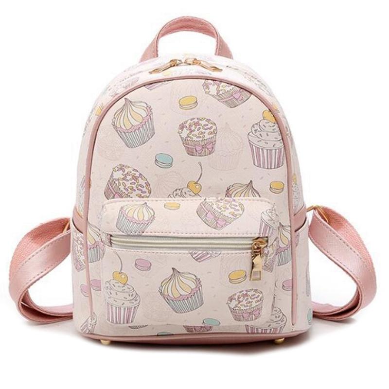 WOMEN 'S Pu Leather Cute Print Female Backpack Female Cartoon Small Backpack Girl Backpack