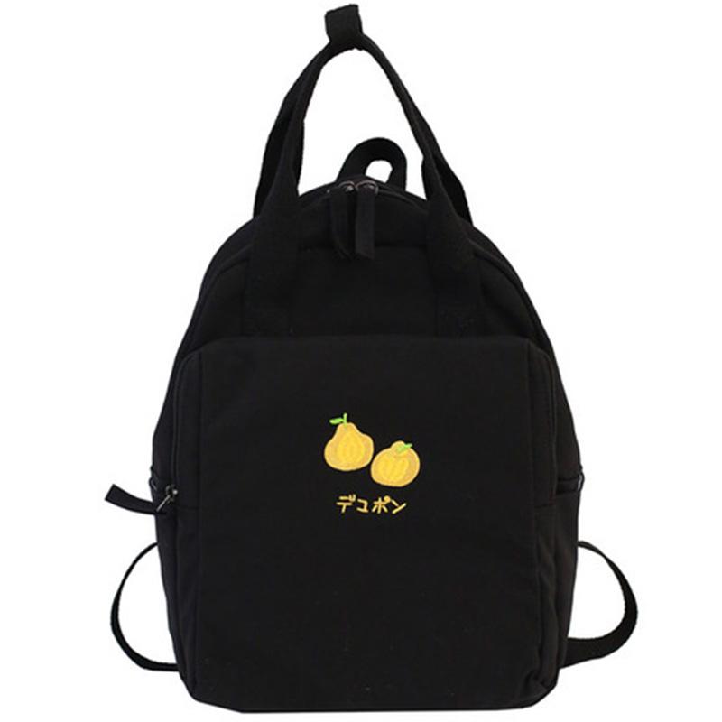 Fruit Embroidery Lady Backpack Small Fresh Waterproof Nylon Solid Color One Shoulder Large Capacity Backpack
