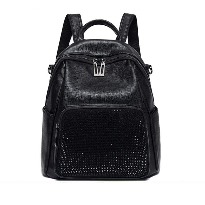 WOMEN Backpack Fashion Genuine Leather Zipper Softback Waterproof Laptop School Bag New Backpacks For Teenage Girls WOMEN Bags