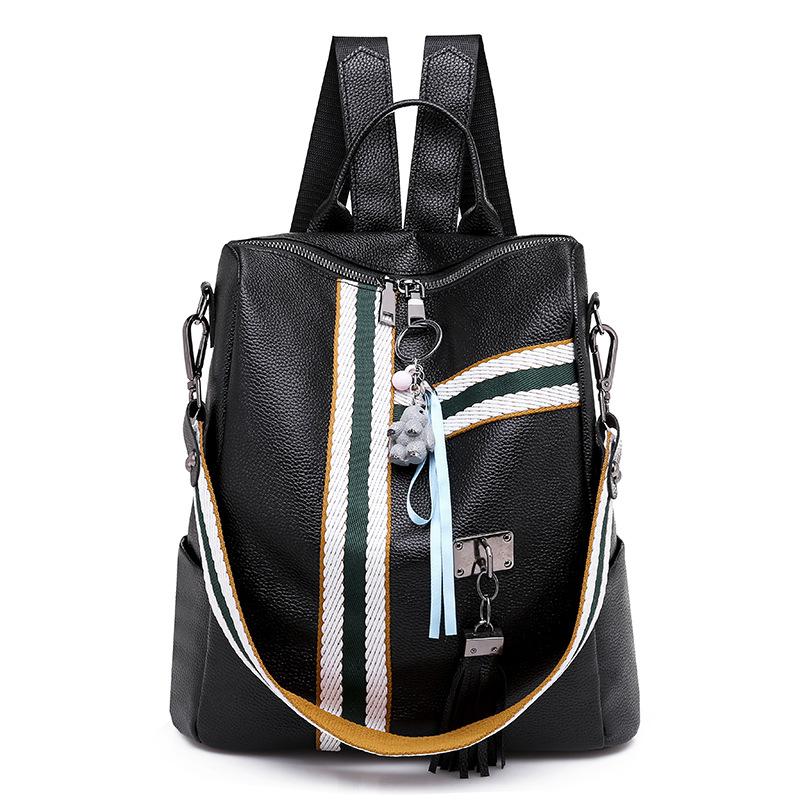 Korean WOMEN Backpack Vintage Patchwork Travel Bagpack Soft Pu Leather School Bags for Teenage Girls Fashion Tassels Rucksack