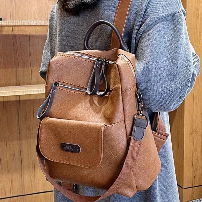 2021 projektant Vintage Pu skora kobiet plecak dziewczyny wysokiej jakosci kobiece modne plecaki turystyczne podwojne torby na ramie Mochilas