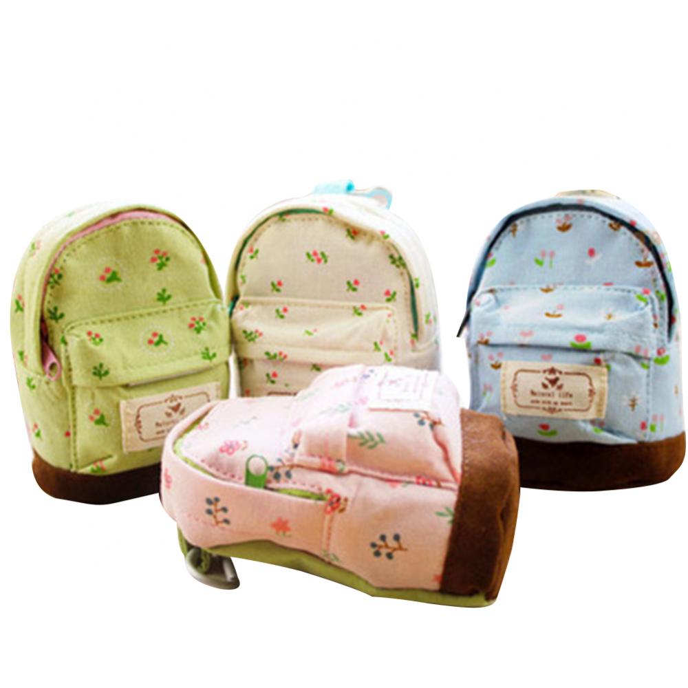 Ins Style Ladies Schoolbag Shaped Mini Wallet Coin Key Chain Storage Bag Floral Zipper Card Holder Fashion Gifts for WOMEN Girls