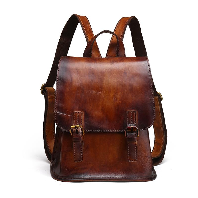 WOMEN Real Cowhide Rucksack Retro Casual Daypack Famous Designer Genuine Leather Girls bag Female Travel Natural Skin Backpack