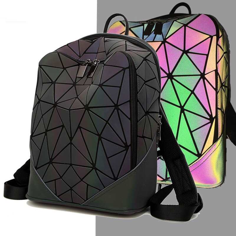 Kobiety plecak swietlny geometryczny Plaid kobiece plecaki dla nastolatek dziewczyny plecak torba plecak holograficzny szkola Mochila