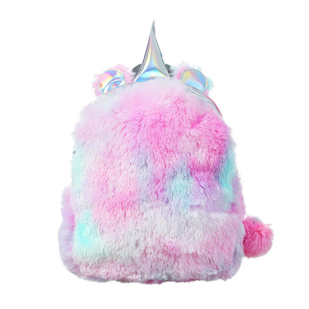 Mini Unicorn Backpack Bags For WOMEN Winter Faux Fur Small Bagpacks Hologram Leather Teenager Schoolbag Mochila Feminina NG