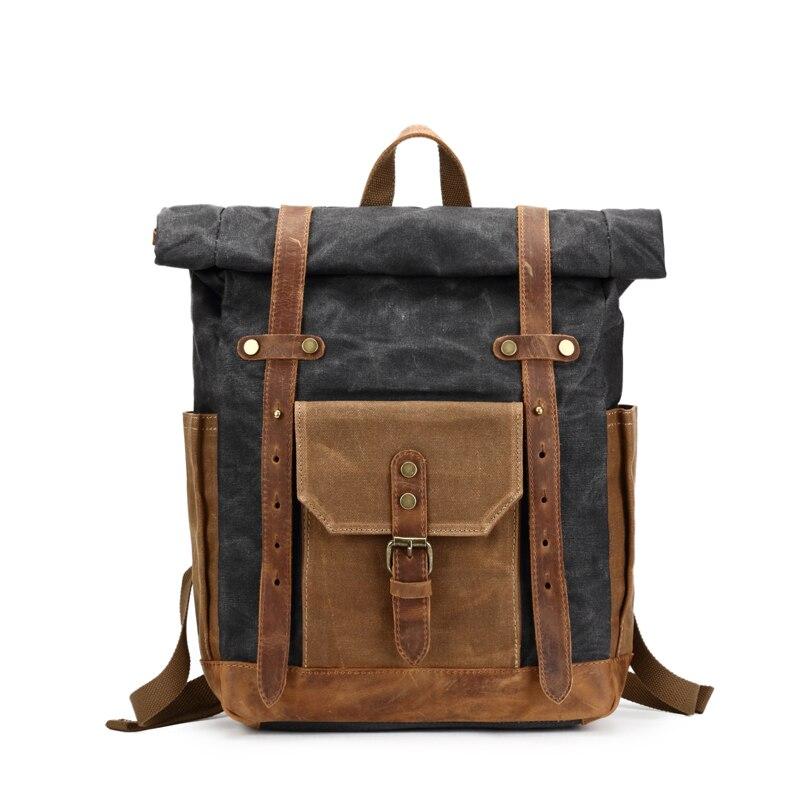 Vintage Oil Waxed Canvas Leather Backpack Large Capacity Teenager Traveling Waterproof Daypacks 14 Inch Laptops Rucksack