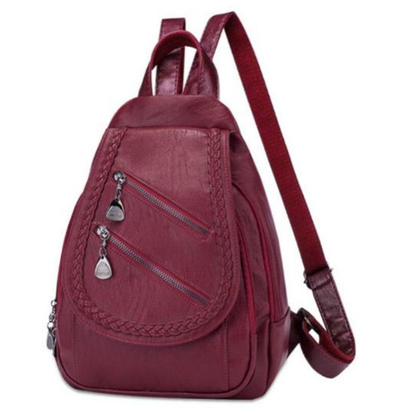 Fashion Backpack WOMEN 'S Solid Color Travel Backpack Korean Pu Soft Leather Fashion Casual Backpack
