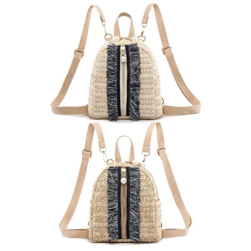 WOMEN Cute Small Backpacks WOMEN Straw Woven Shoulder School Bags Casual Knapsack Girl Straw School Bag Fashion Backpack