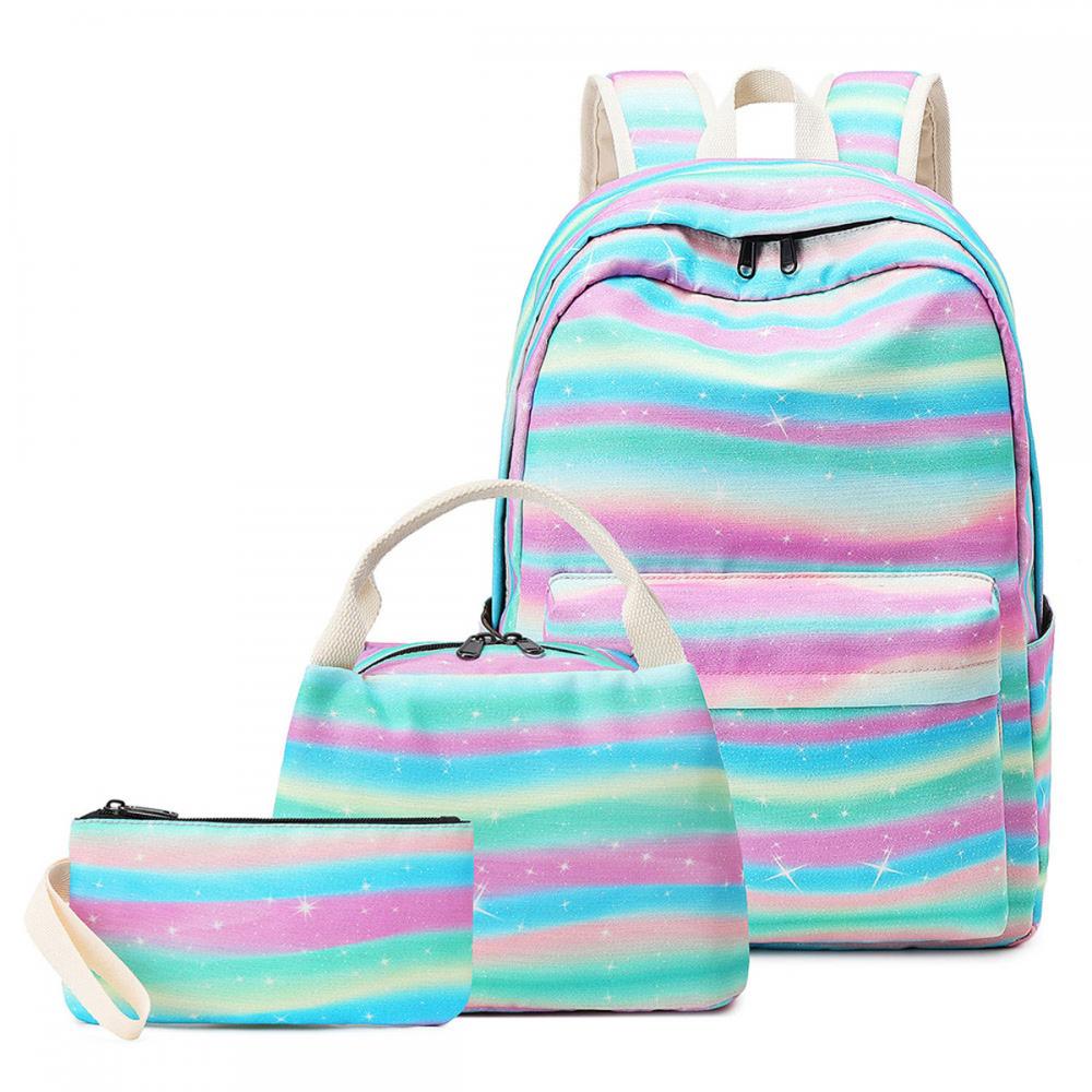 3Pcs Rainbow Print School Bags 2020 Fashion Children Waterproof Zipper Wide Strap Backpack+Lunch Bag+Pencil Case