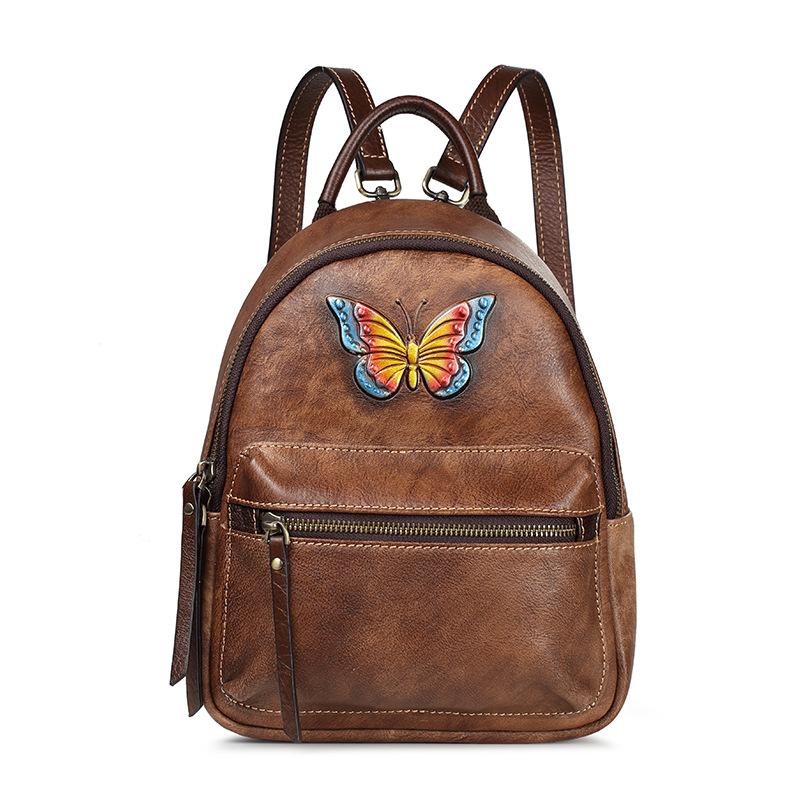 WOMEN Genuine Leather Small Rucksack Knapsack Female Daypack Retro Travel Bag Girls Lady Natural Skin Backpack