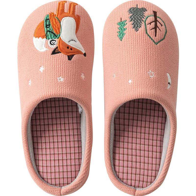 Winter Women Slippers Cute Animal Fox Fur Indoor Warm Home Shoe Female Girl Nonslip luxury embroidery design House Slippers