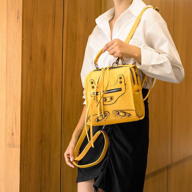 kobieta Vintage plecak Retro nity prosta torba na ramie wodoodporna torba podrozna torba kwadratowa torebki designerskie damskie nowe WLHB2512