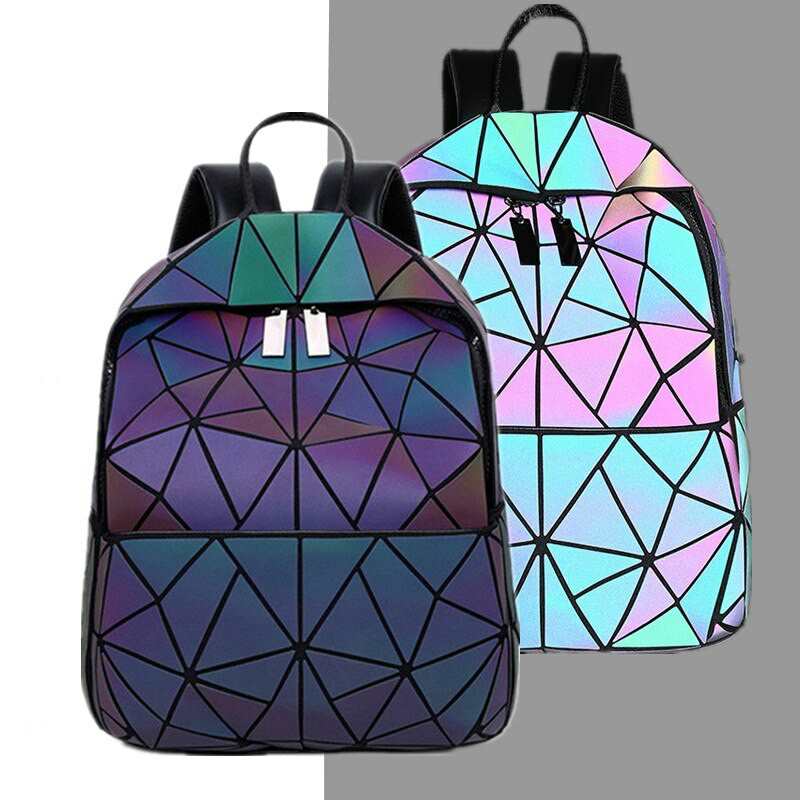 Moda kolor plecak fluorescencyjny damska geometria Plaid plecak holograficzny kobieta nastolatek tornister dziewczyny torba Bagpack