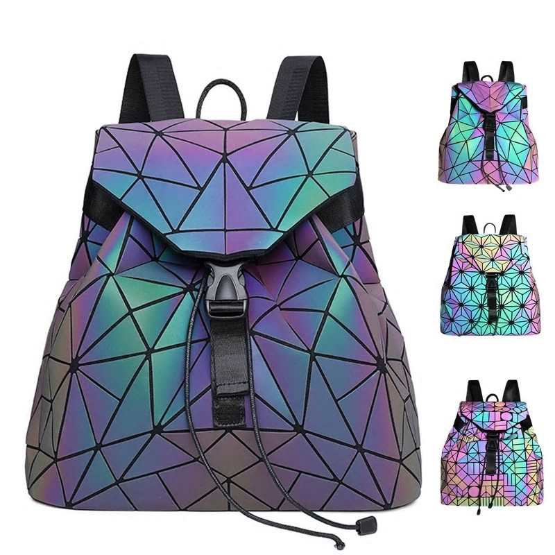 Damski plecak fluorescencyjny 2021 kobieca torba na ramie skladane torby szkolne dla nastoletnich dziewczat torba podrozna holograficzna sac a dos