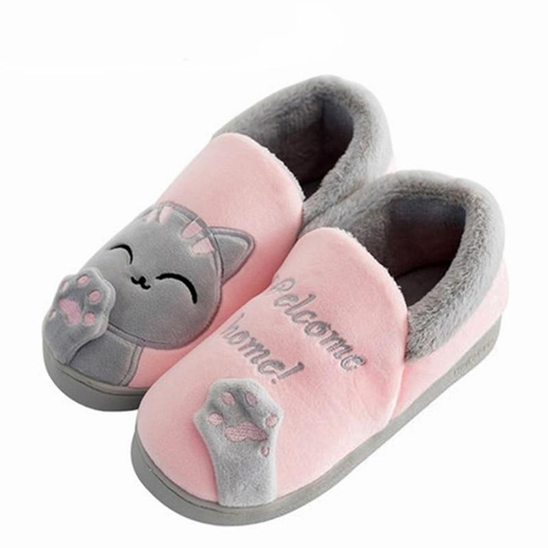 Women Slippers Home Winter Warm Cartoon Cat Shoes Fur Warm Comfortable Shoes At Home Women Shoes Slippers Platform Slides Genuin