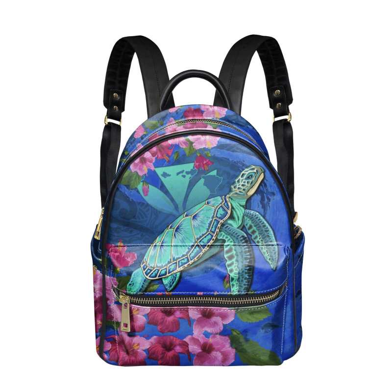 hawaje zolwiem morskim hibiskusa wzor damski modny plecak PU skora kobiet torba dziewczyny maly tornister Mochila