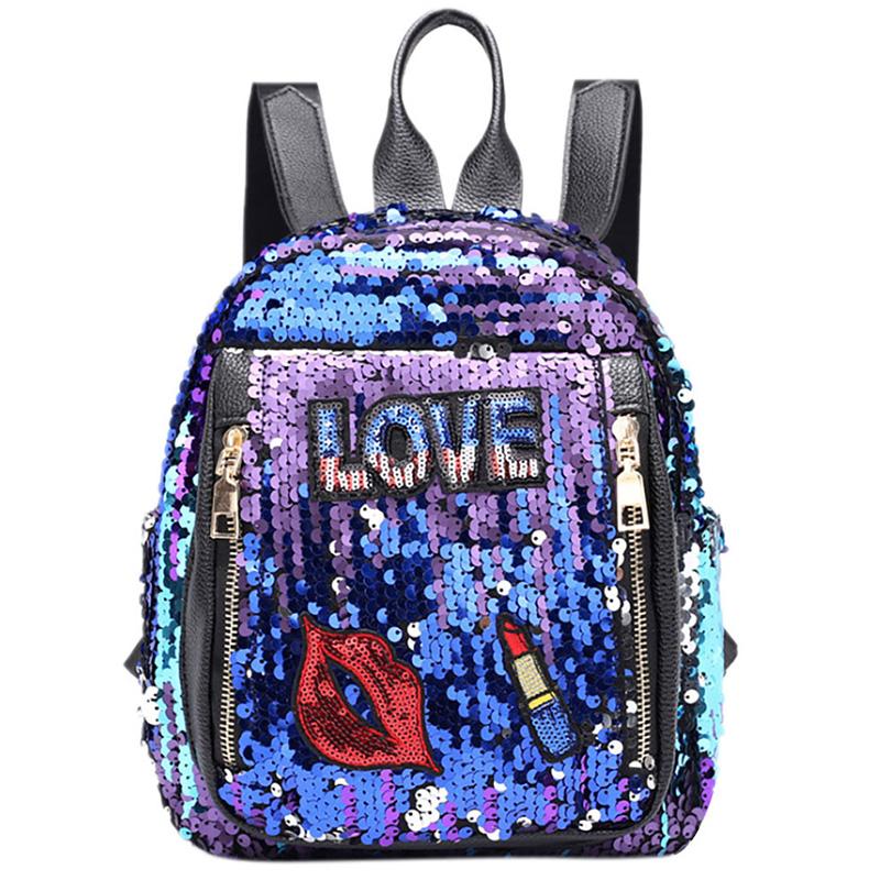 Sequined Shoulder Bag Fashion Wild Backpack Leisure Travel Outdoor Bag Blue