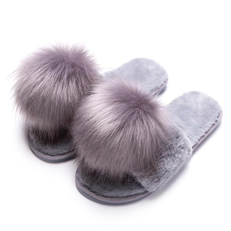 Fur Pom Pom Women Slippers New Designers Wear Korean Fashion Fluffy Slides Home Anti Slip Thick Bottom Cotton Ladies House Shoes