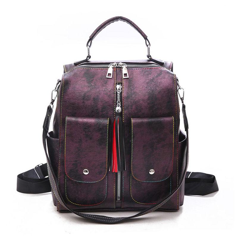Vintage Leather WOMEN Backpack Female Fashion Large Capacity leather Backpack Multifunctional Travel Bag Mochilas Sshoulder Bags