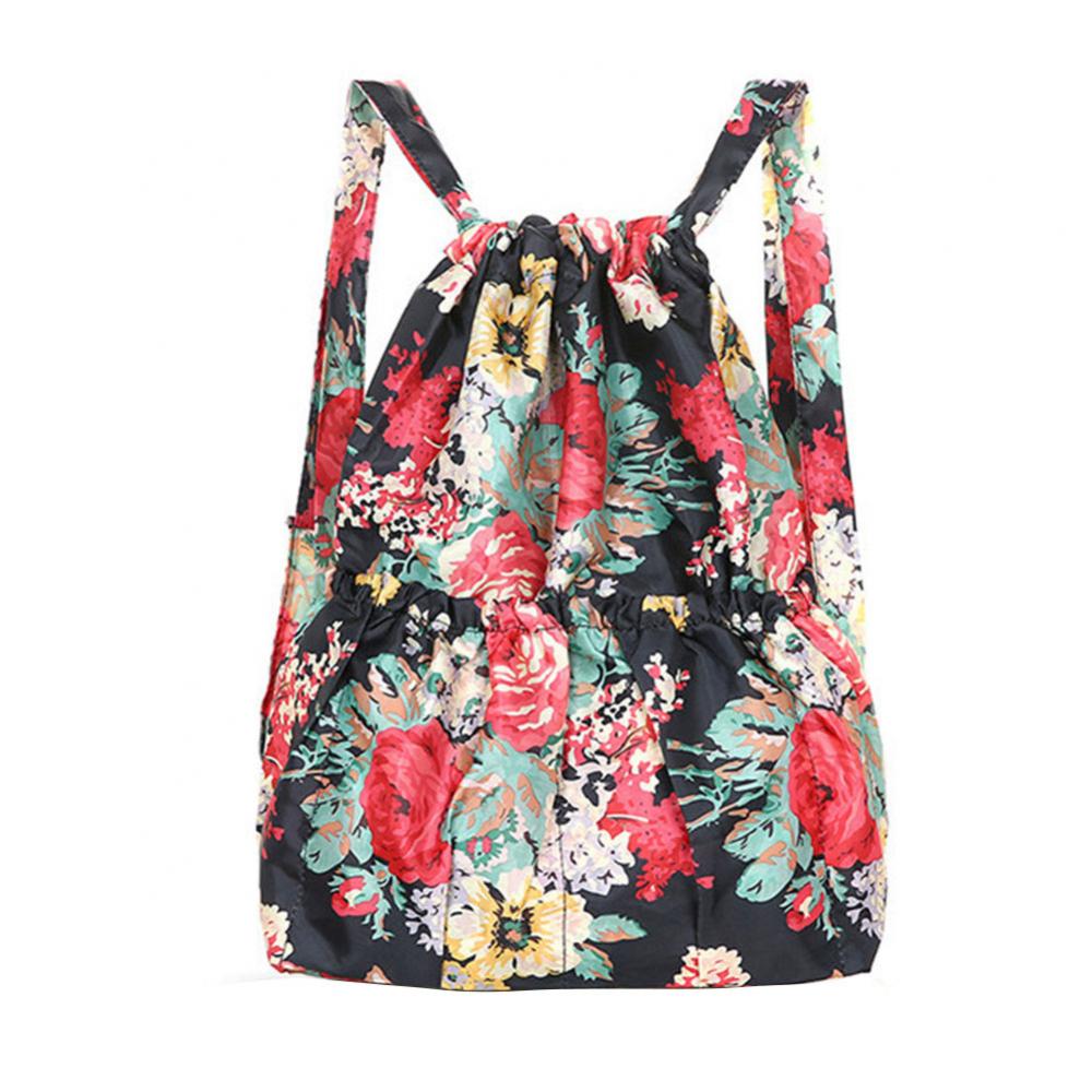 2020 WOMEN Drawstring Bag Backpack Water Resistant Floral Leaf Printed Lightweight Folding Backpack for Hiking Travel Beach