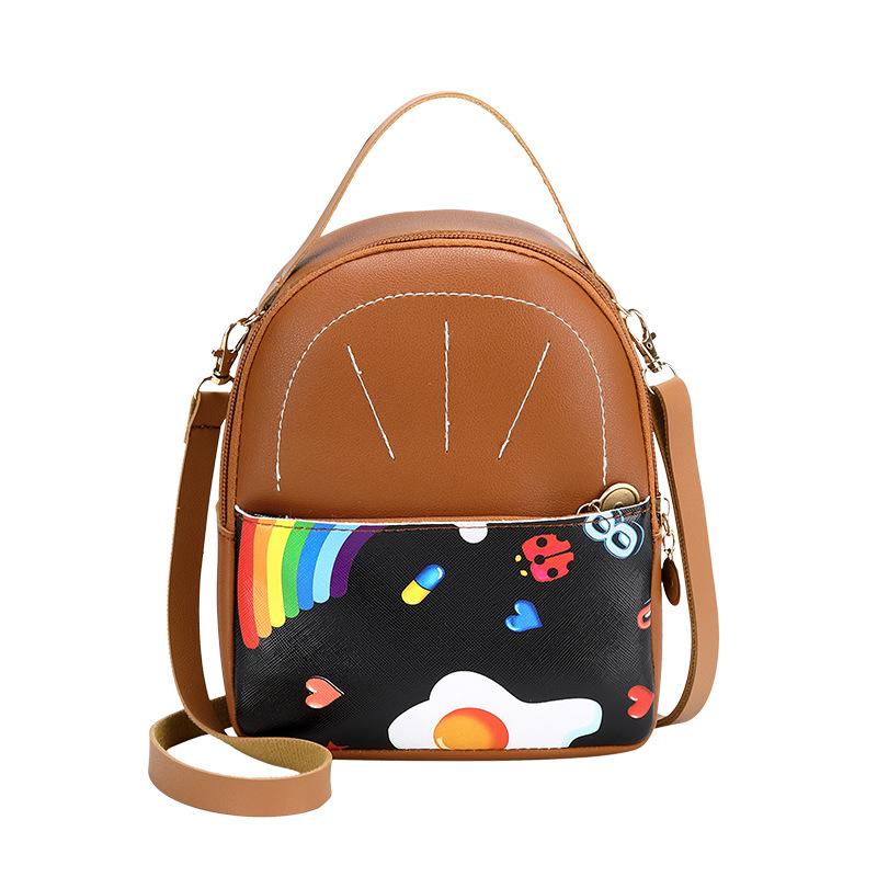 WOMEN 's PU Leather Backpack Cute Cartoon Pattern Small Backpack Girl's Small Bookbag