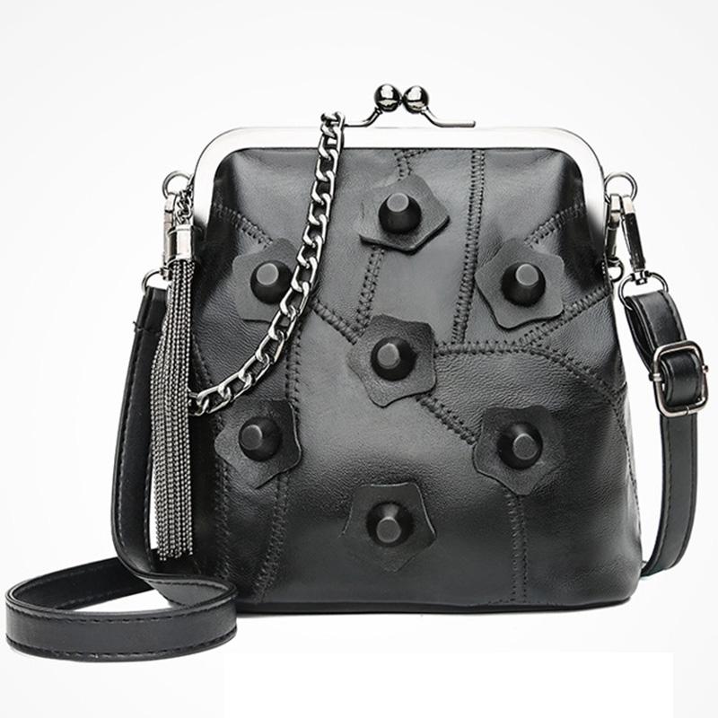 Mini Chain Sheepskin WOMEN Shoulder Bags Solid Rivet Tassel Crossbody Bags Casual Handbags