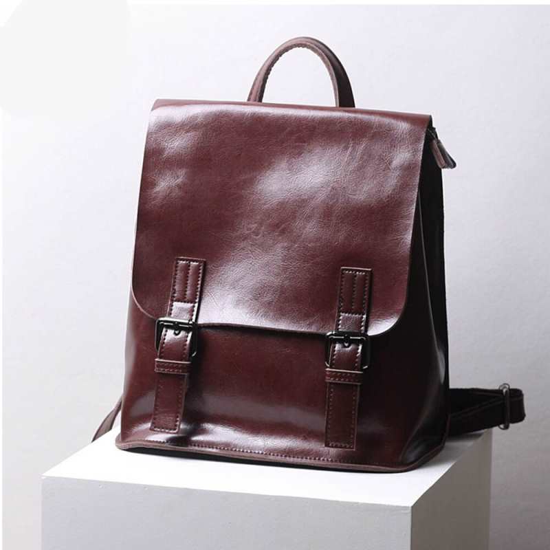 100% prawdziwej skory kobiet plecak moda brazowy codzienne wakacje plecak Notebook tornister dla dziewczat torba podrozna czarny