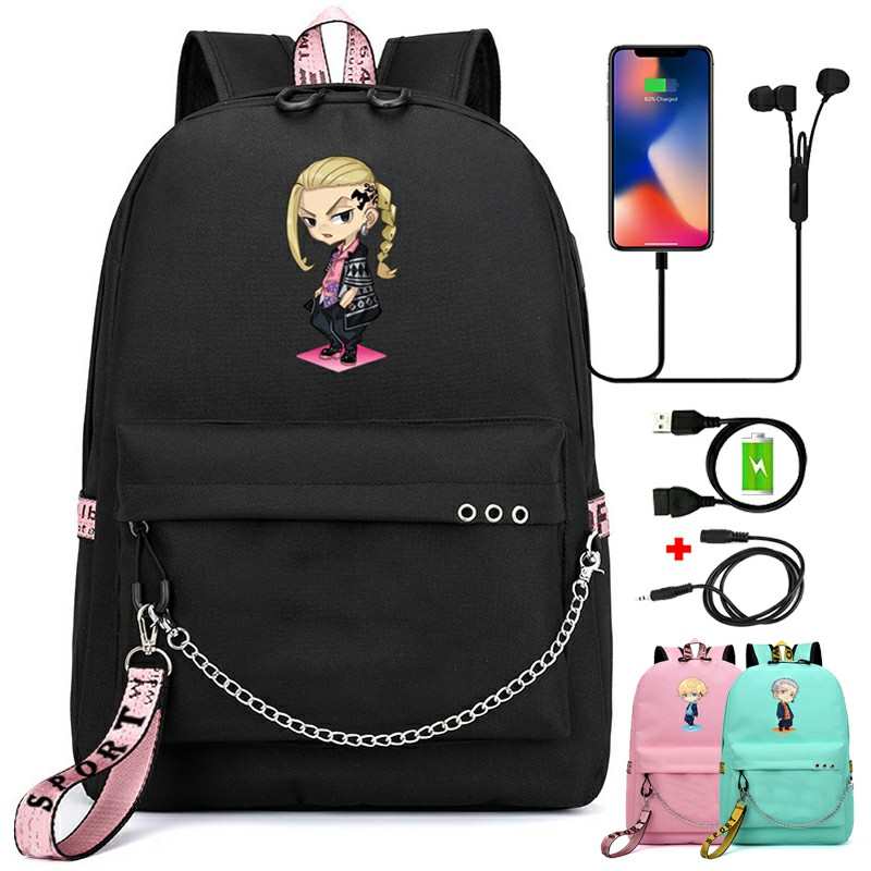 Tokio Revengers plecak dla dziewczynek uczen Bookbag nastolatek kobiety plecak Anime Usb Chargingrucksack torby podrozne na laptopa