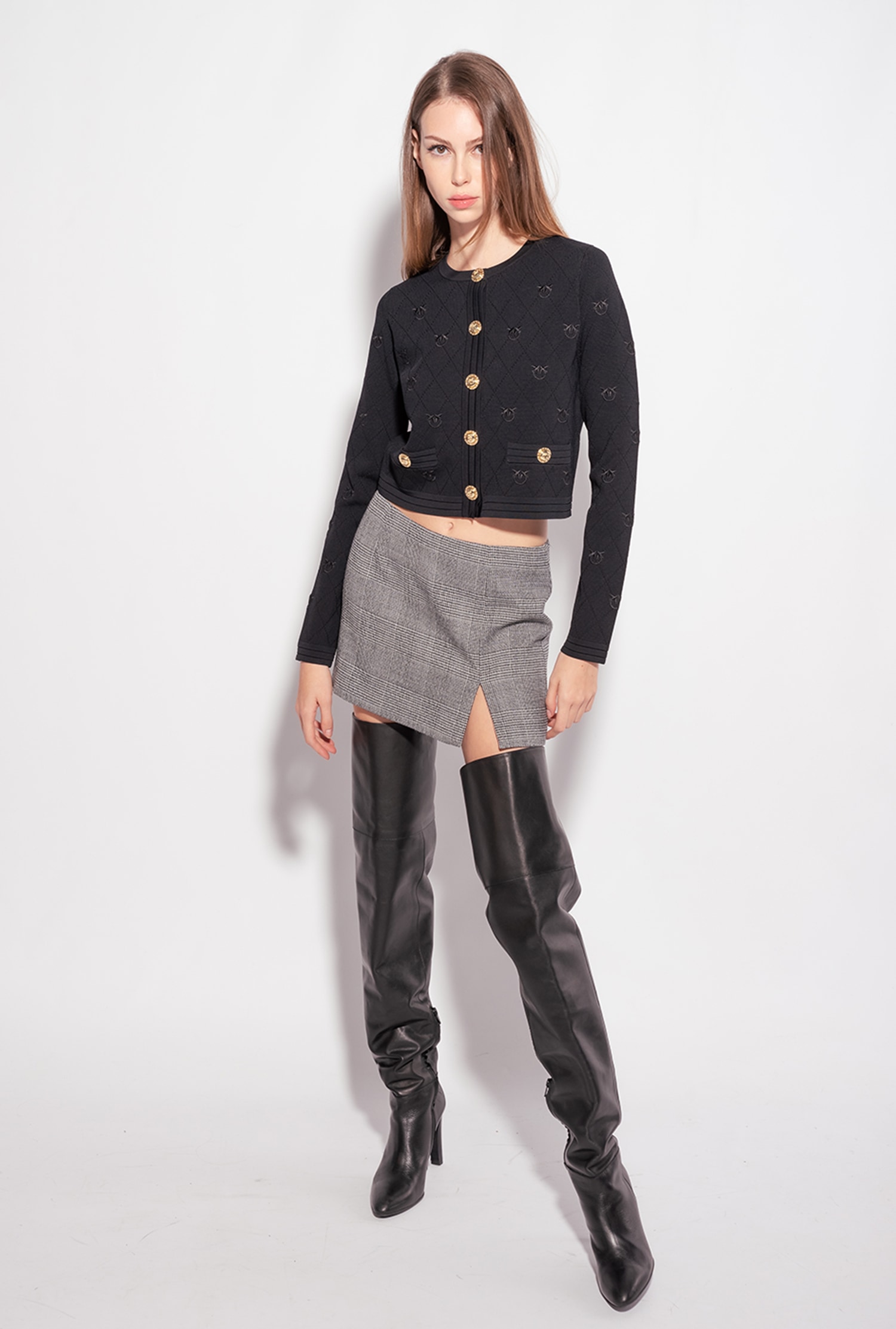 Cropped jacquard Love Birds cardigan