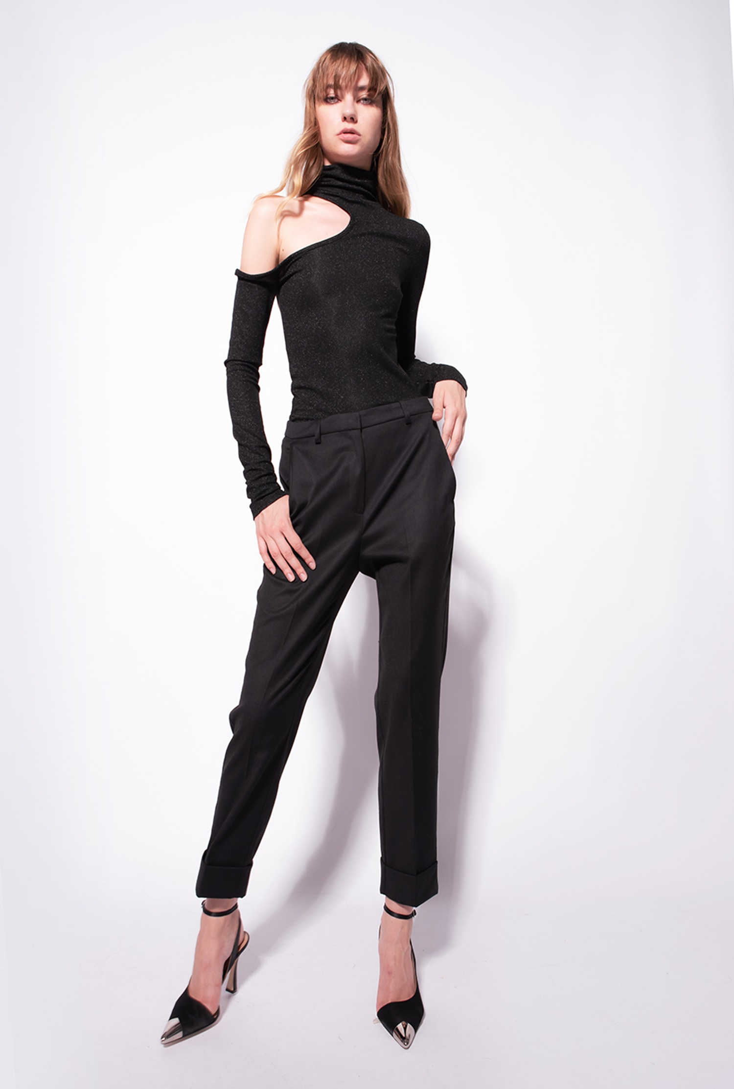 Ribbed lurex turtleneck sweater