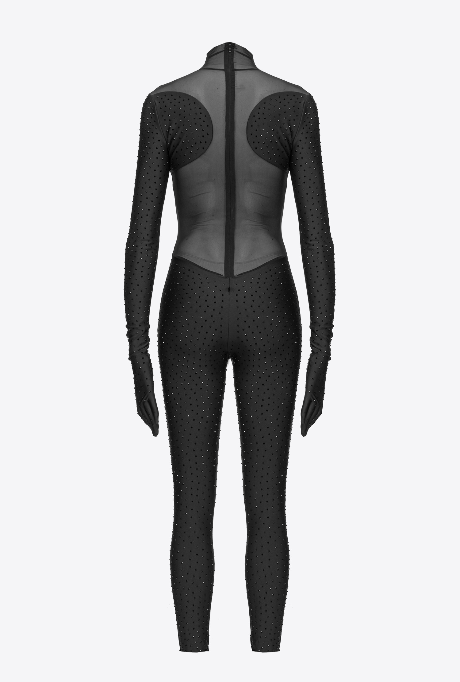 Fully rhinestoned tulle and jersey jumpsuit