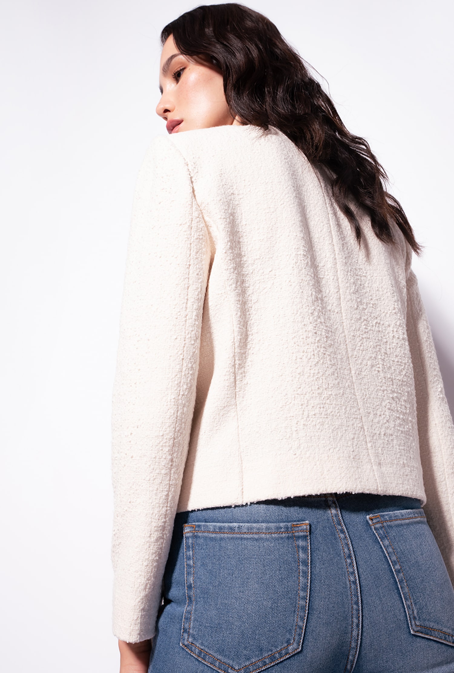 Short basketweave bouclé jacket