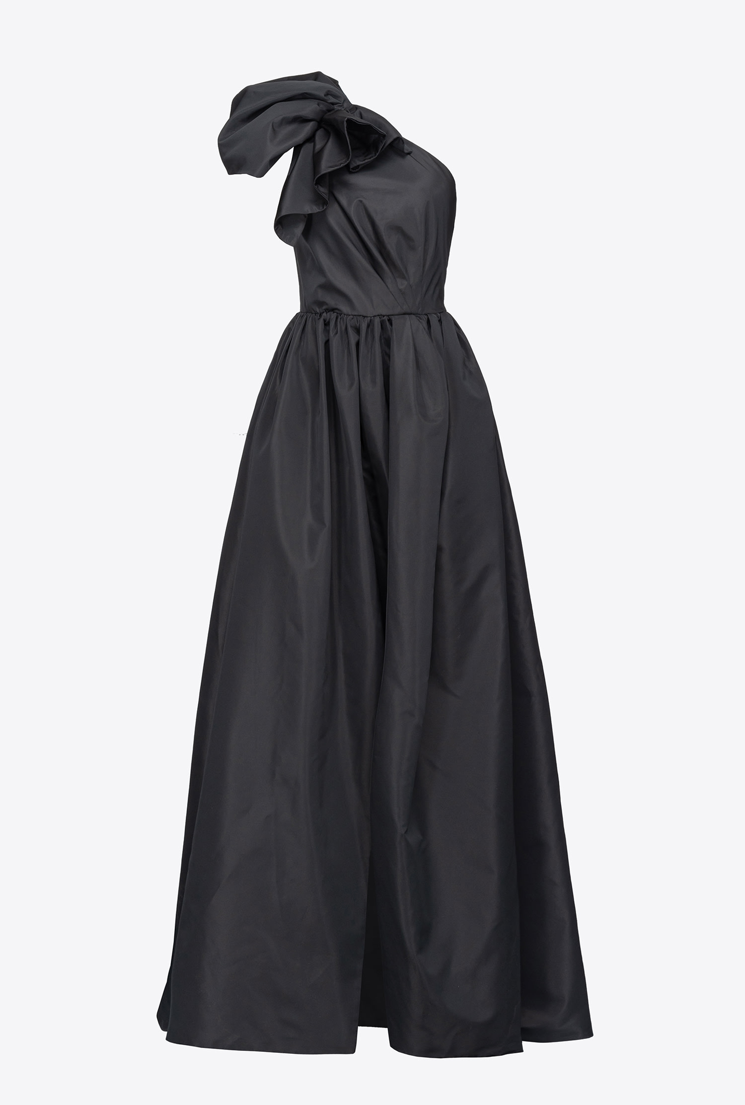 Long one-shoulder taffeta dress