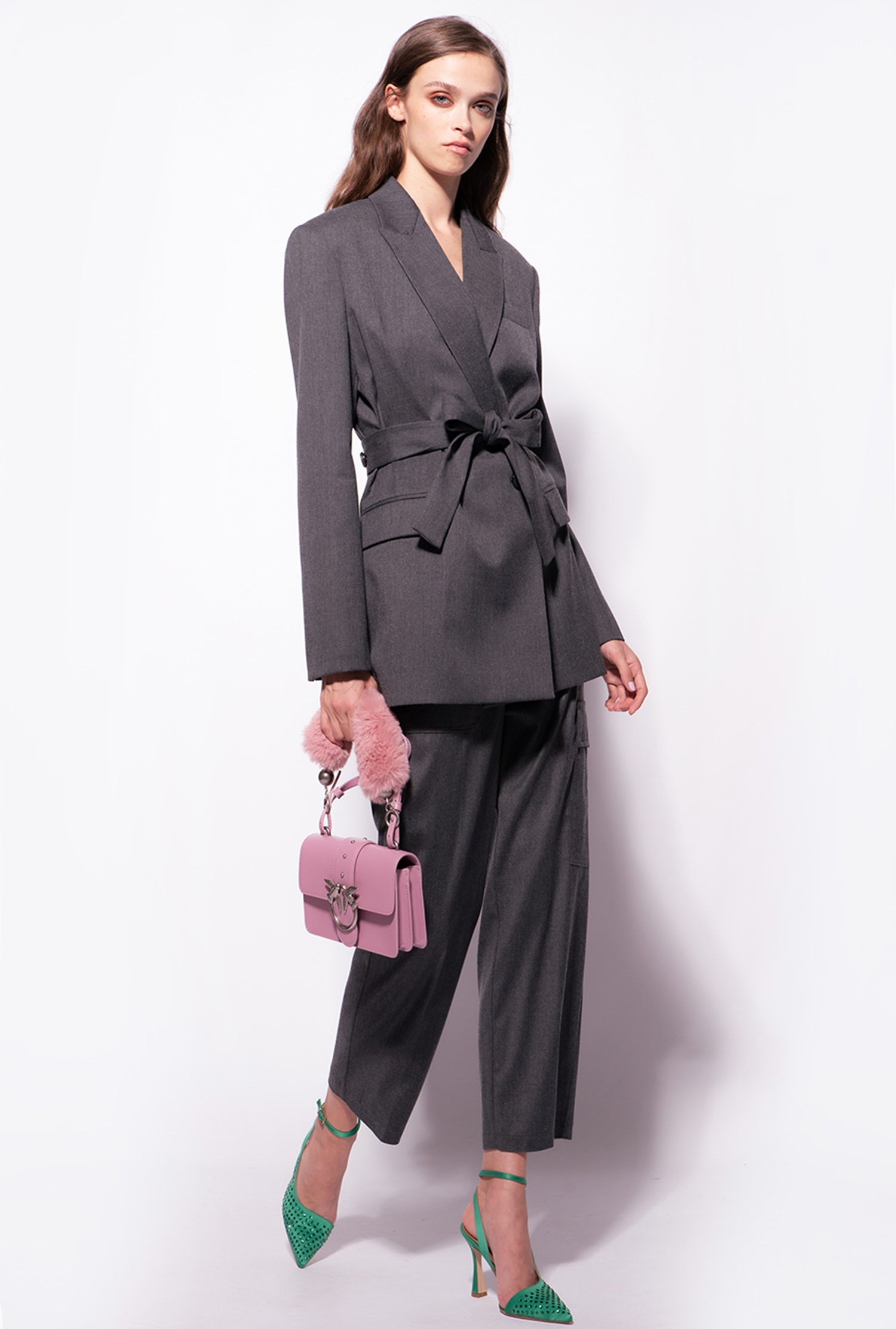 Flannel blazer with belt