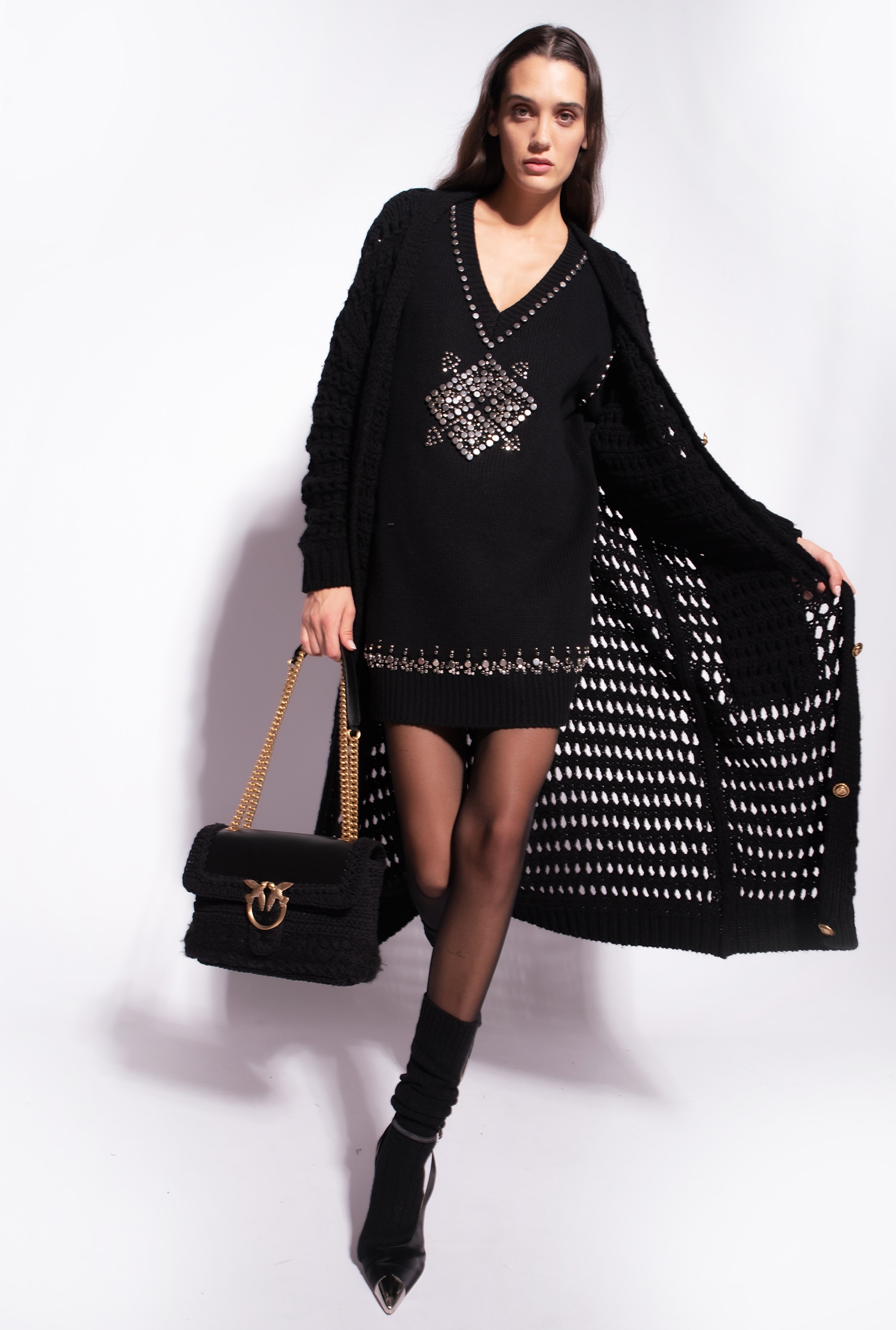 Knit dress with metal embellishment